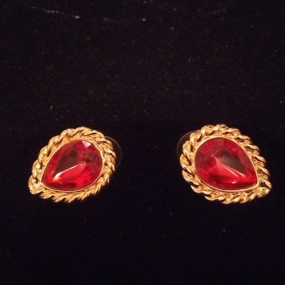 Ruby Red  Gold Plated Earrings